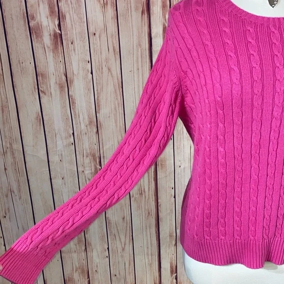 🚫SOLD🚫 Lilly Pulitzer Pink Green Palm Tree Cable Knit Crew Neck Cotton Sweater - Picture 5 of 6